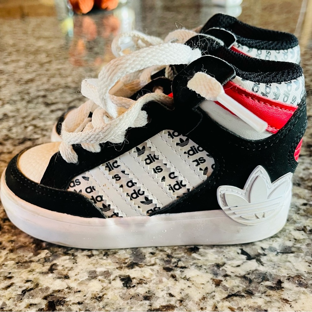 Adidas Kids Black, White, and Red Sneakers